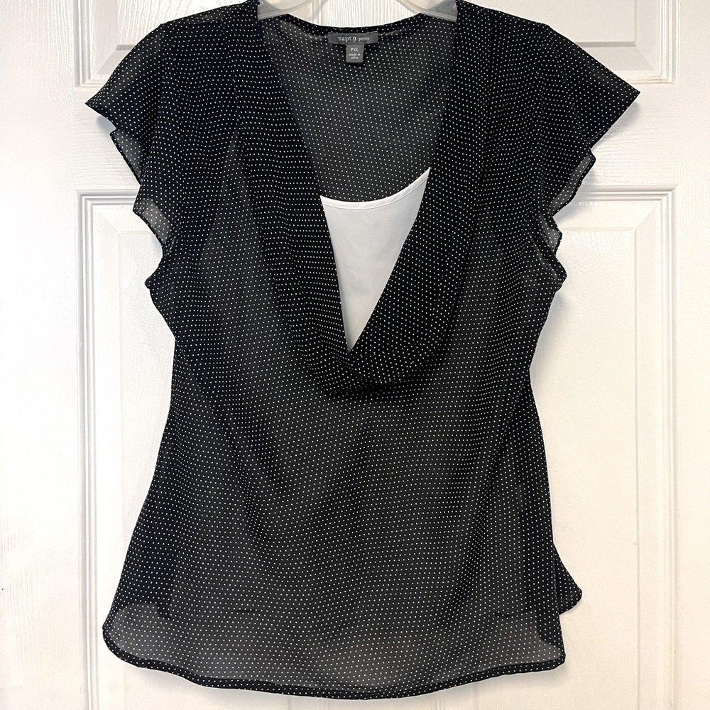 Scoop Neck Polka Dot Blouse with Flutter Sleeves